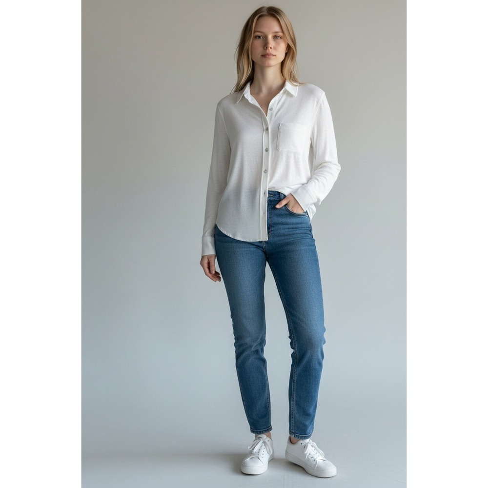 Flag & Anthem White Button Front Shirt Cotton Blend Minimalist Classic Small NEW